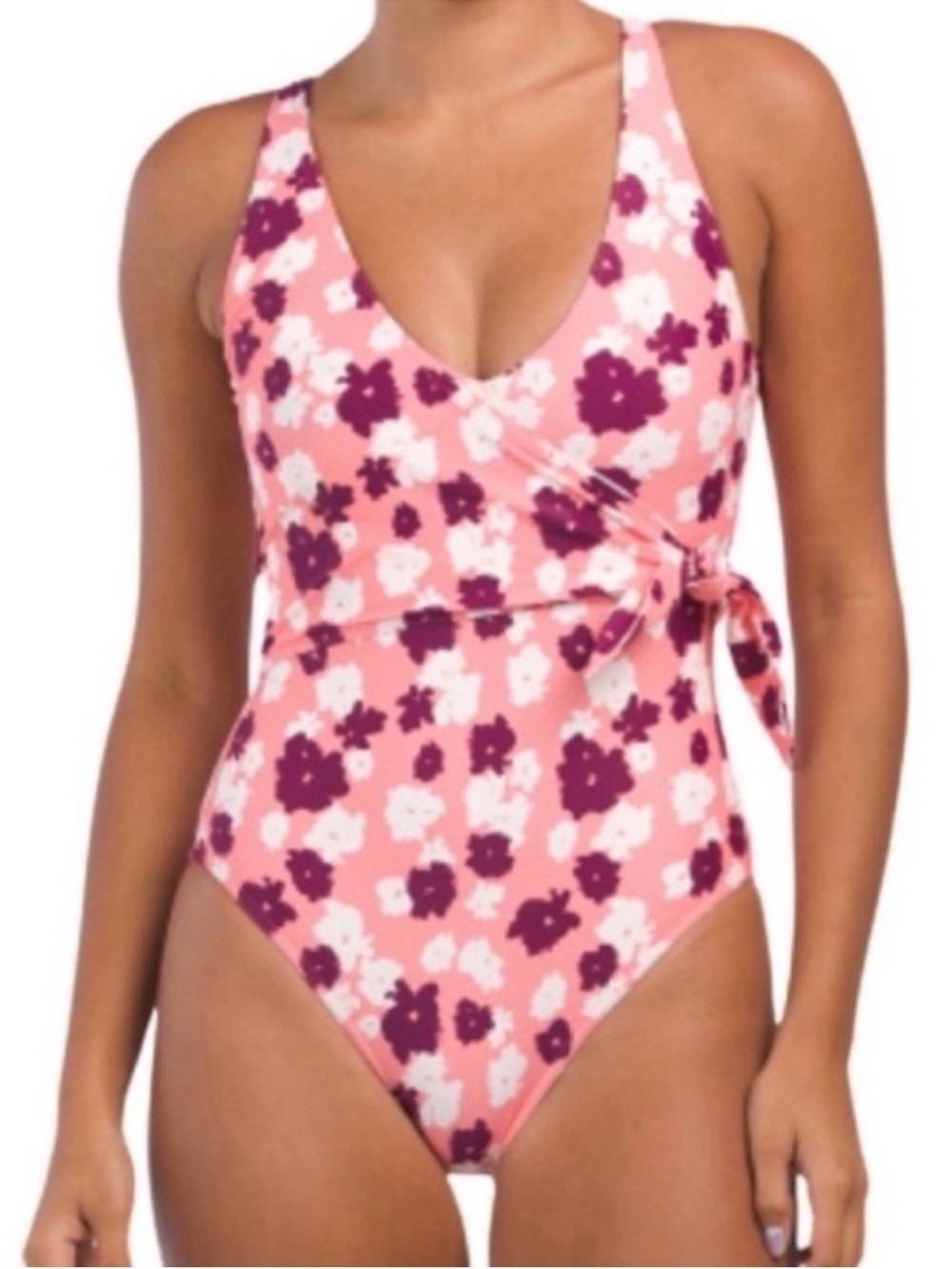 NEW Tanya Taylor One Piece Swimsuit Kelly Wrap Floral Pink Burgundy Size XL